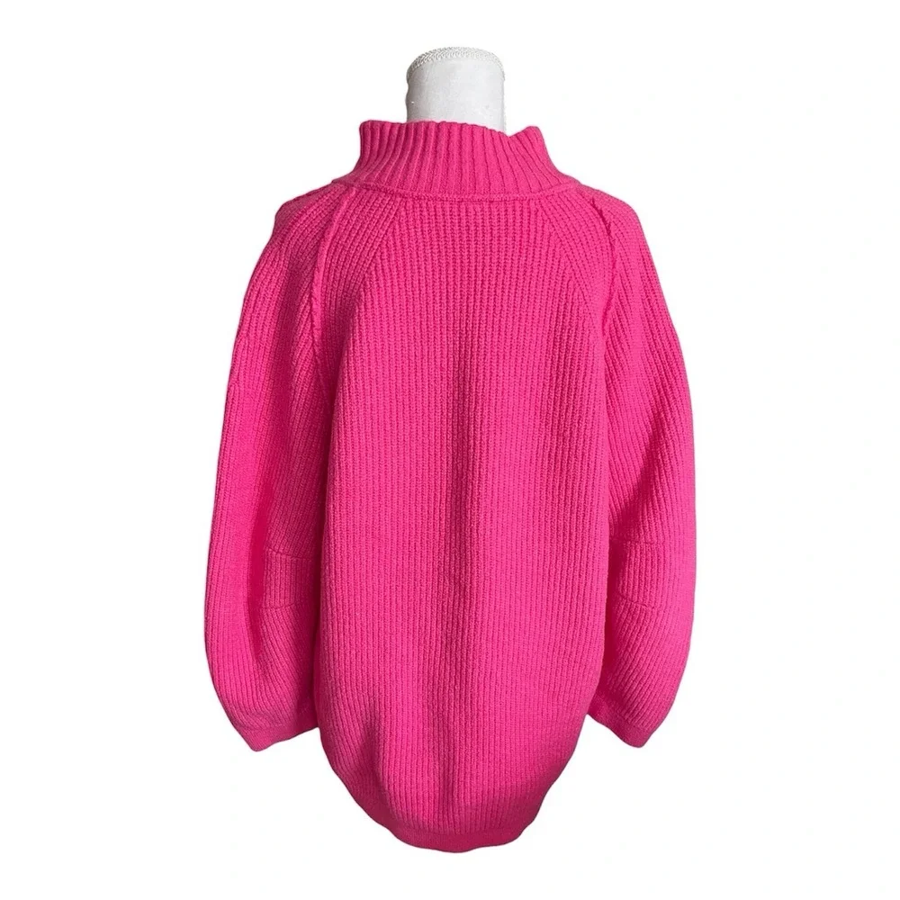Free People Sunbeam Knit Oversized Mockneck Sweater Fuchsia Pink‎ Sz M Chunky